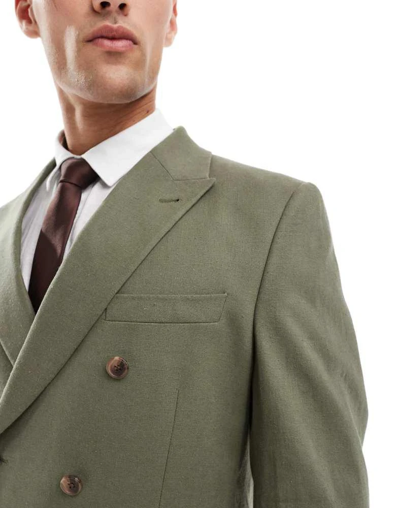 ASOS ASOS DESIGN linen blend double breasted slim suit jacket in green - MGREEN 3
