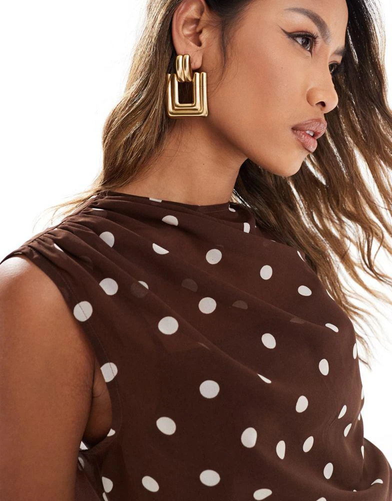 Abercrombie & Fitch Abercrombie & Fitch high neck sheer layered top in brown polka dot 4