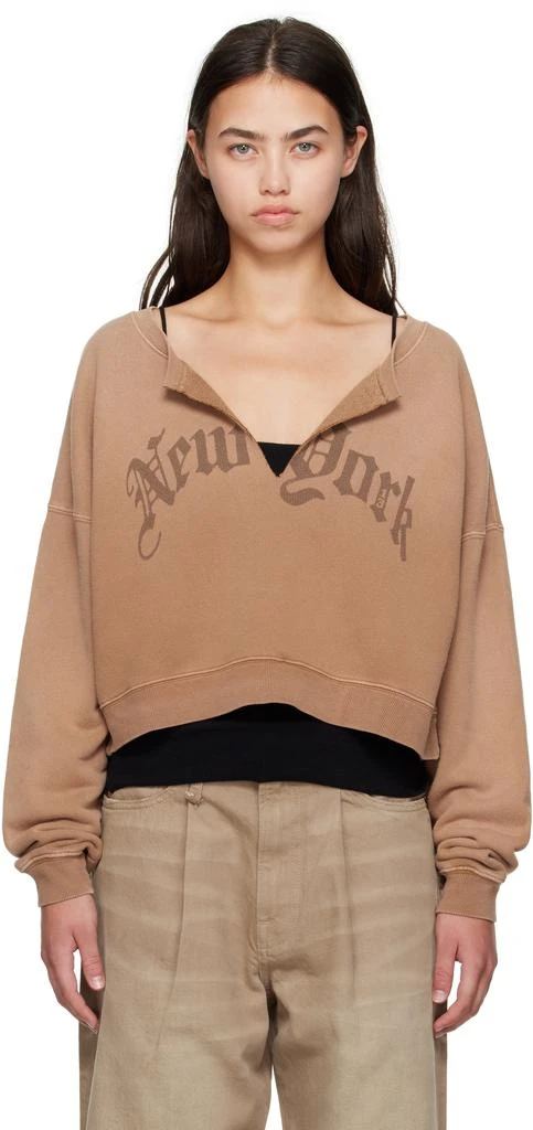 R13 Tan 
New York
 Cropped Front Slit Sweatshirt 1