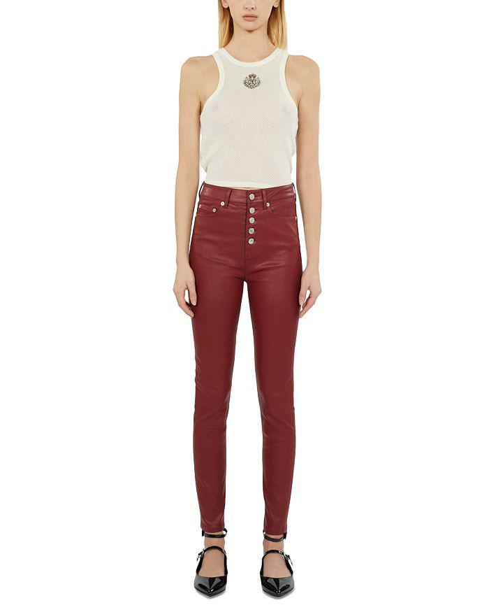 The Kooples High Rise Faux Leather Skinny Jeans in Dark Red