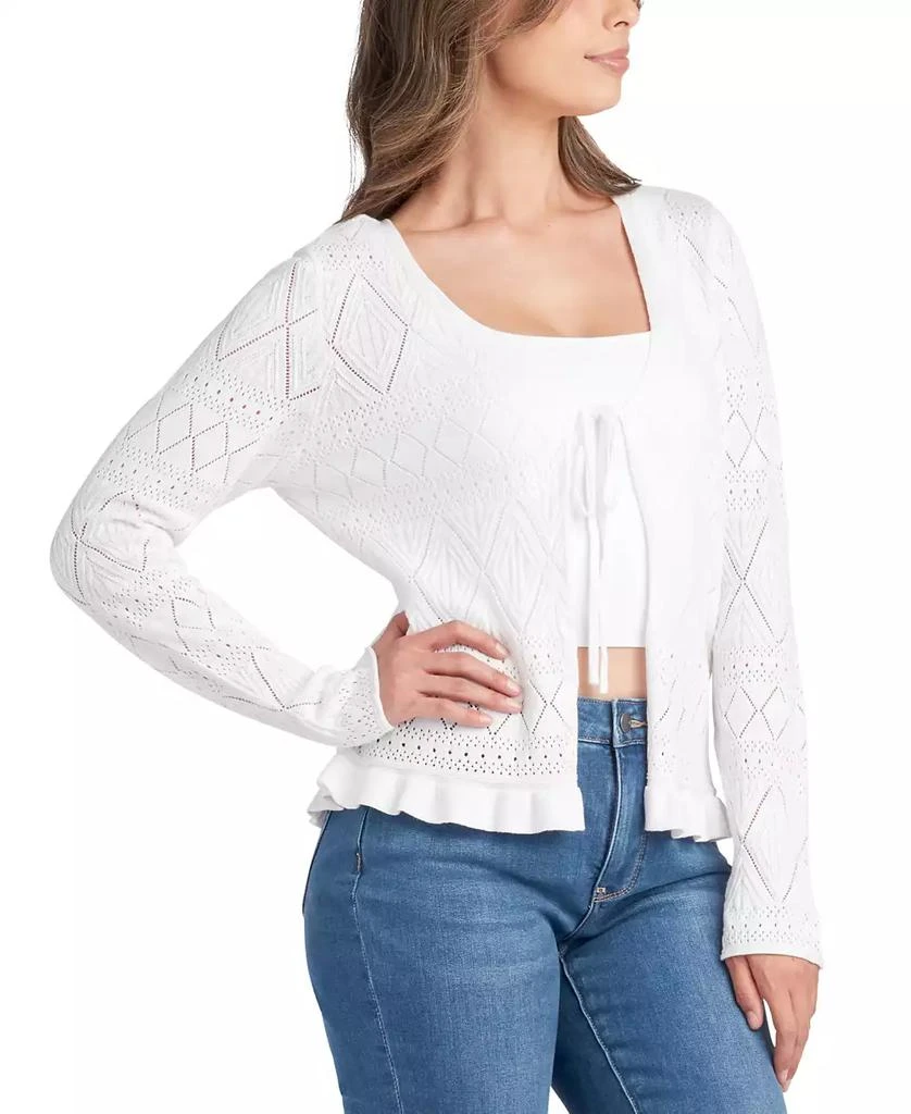 BCX Juniors' Pointelle Tie-Front Cardigan 3