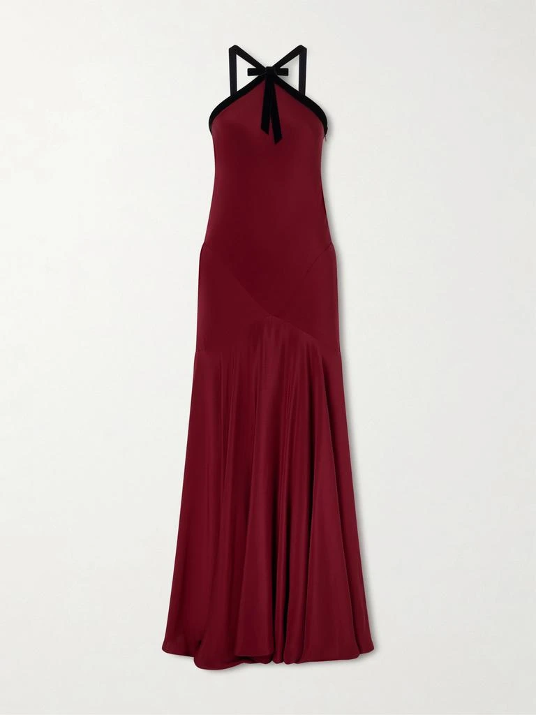 Rodarte Bow-detailed Velvet-trimmed Silk-crepe Gown  - US0