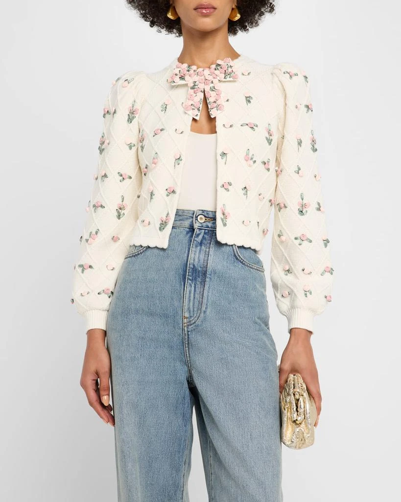 Alice + Olivia Kitty Floral Puff-Sleeve Cardigan 4