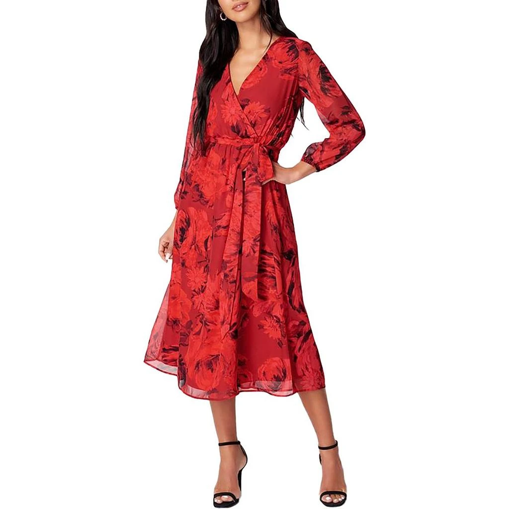 Bebe Womens Chiffon Faux Wrap Midi Dress 1