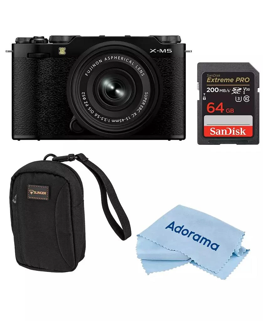 Fujifilm X-M5 Mirrorless Camera with XC 15-45mm f/3.5-5.6 OIS PZ Lens, Bundle with 64GB Memory Card, Camera Case