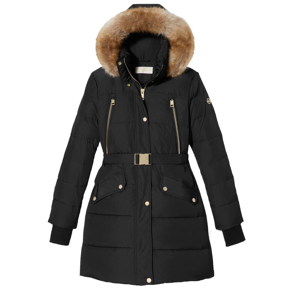 Michael Kors Michael Michael Kors Women's Black Down Belted Puffer Coat 3/4 Length