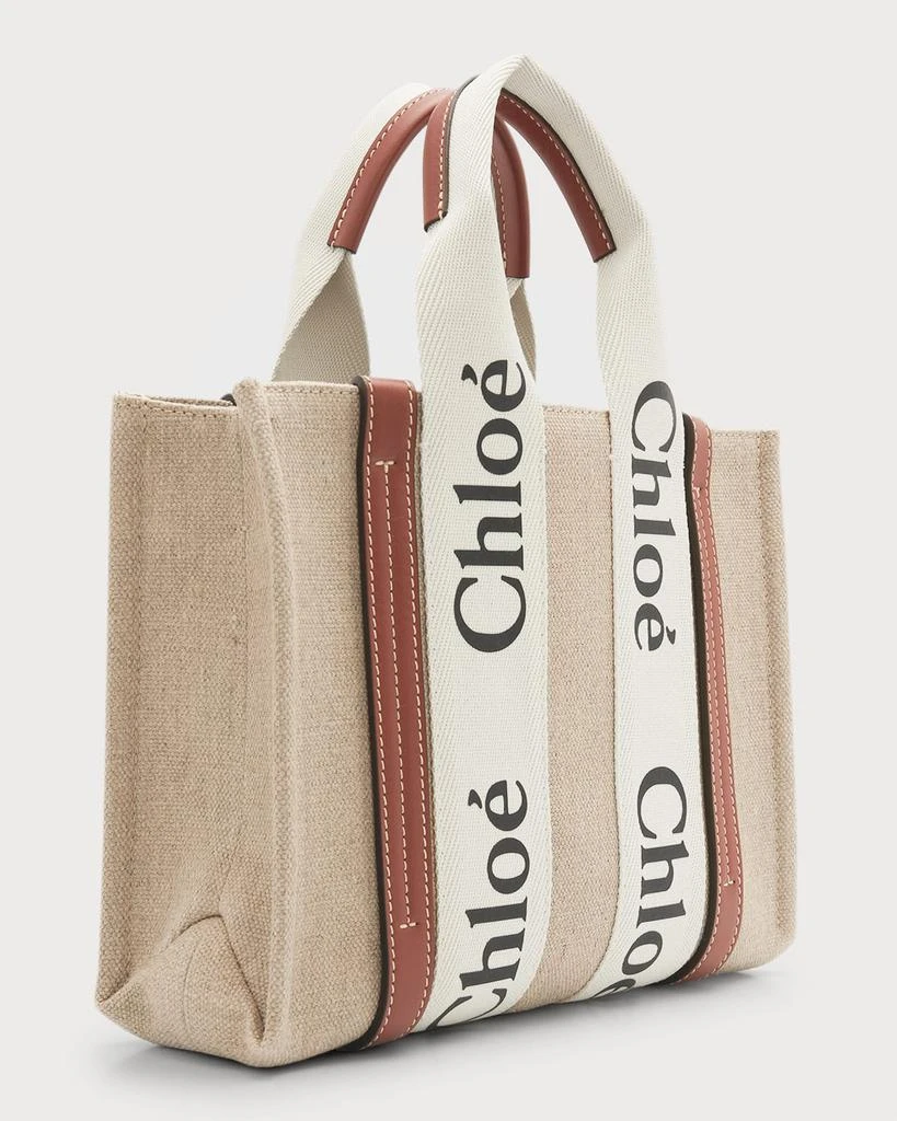 Chloé Woody Small Tote Bag in Linen with Crossbody Strap 6