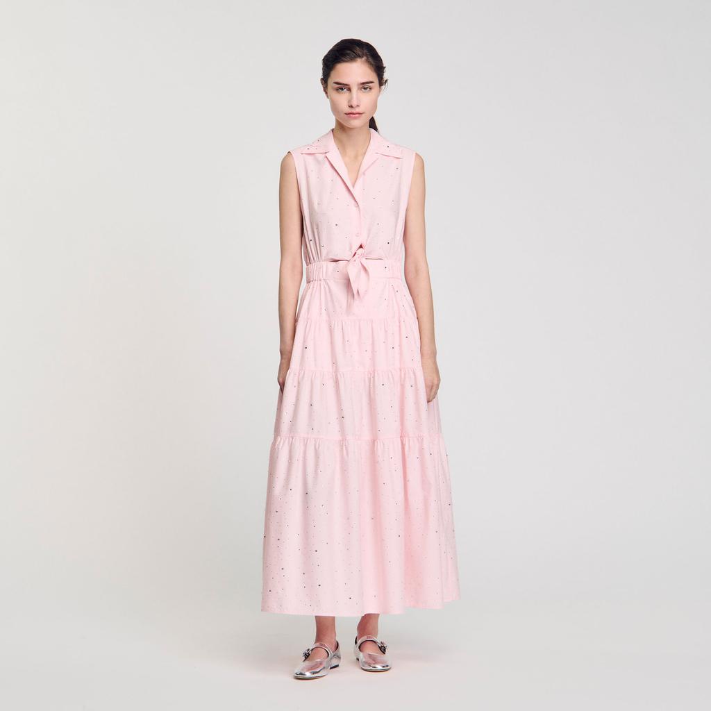 Sandro Rhinestone tie-front maxi dress