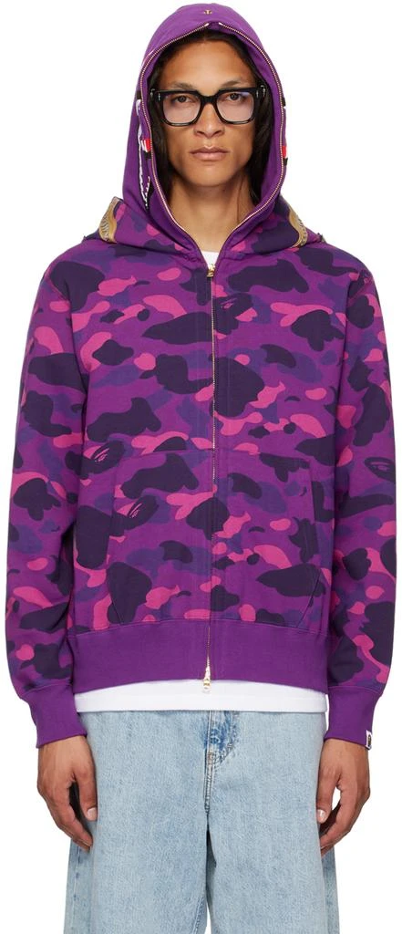 Bape Purple Color Camo Double Shark Full Zip Hoodie 1