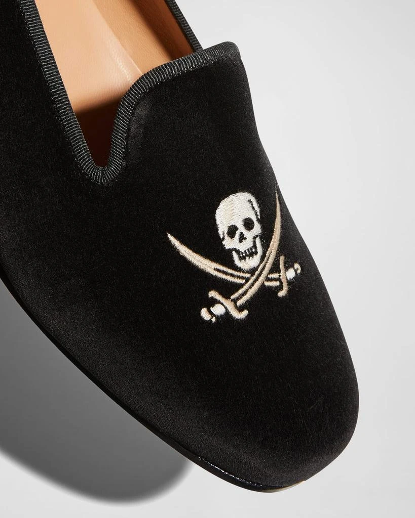 Stubbs and Wootton Men's Jolly Roger Skull Embroidered Velvet Smoking Slippers 4