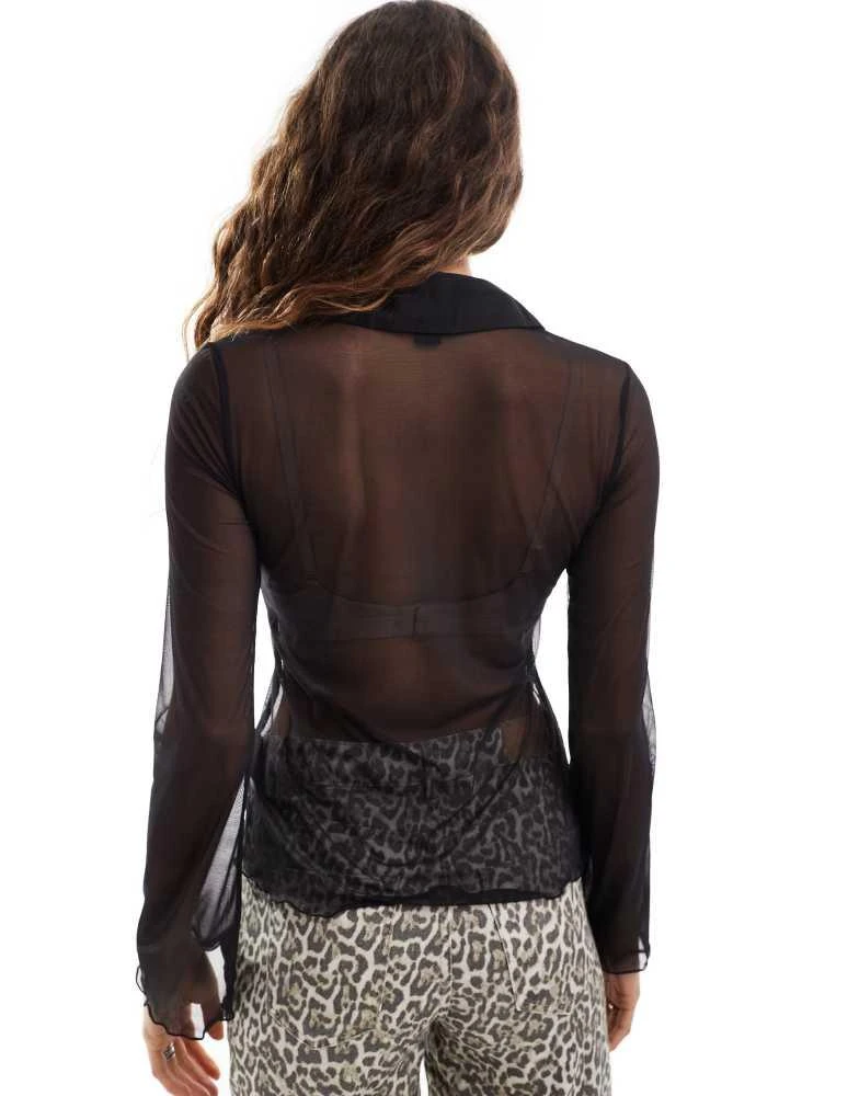 Monki Monki long sleeve sheer collar shirt in black 3