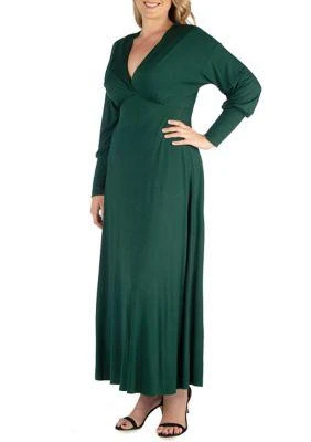 24seven Comfort Apparel Comfort Apparel Plus Size V Neck Long Sleeve Maxi Dress 3