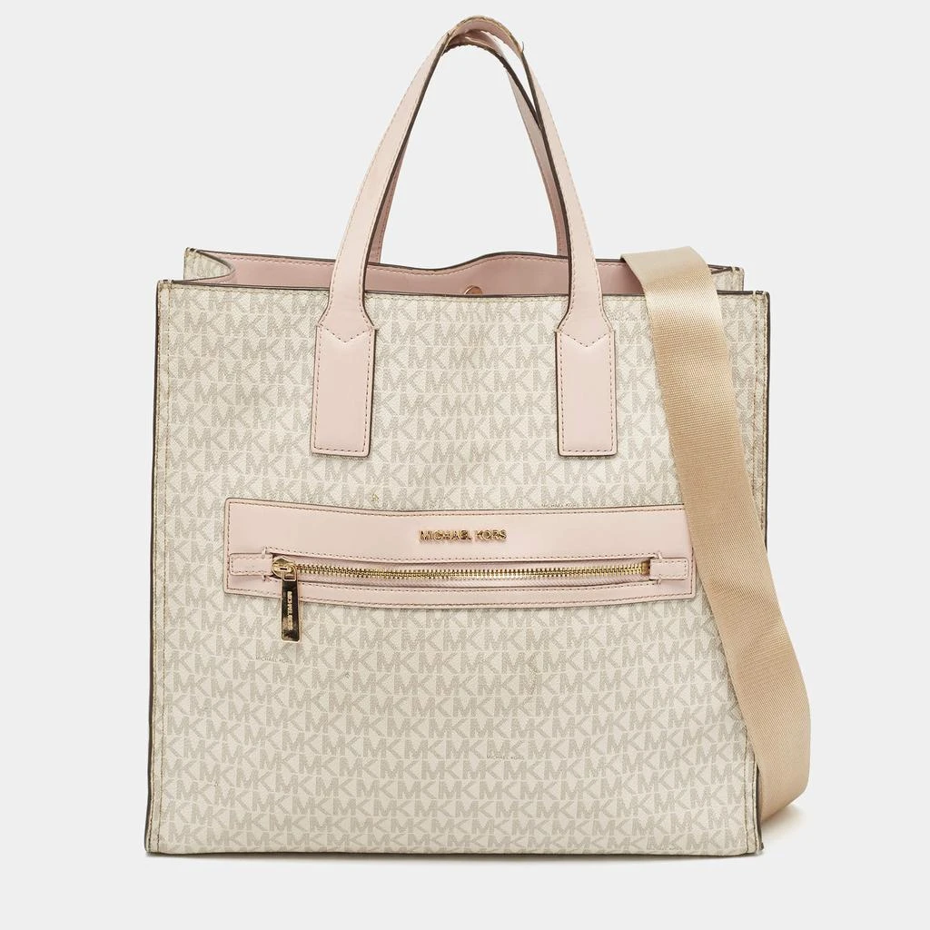 Michael Kors Michael Kors Off White/Pink Signature Coated Canvas Large Kenly Tote 1