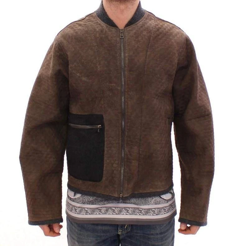 Dolce & Gabbana Dolce & Gabbana  Brown Gray Leather Jacket Coat 3
