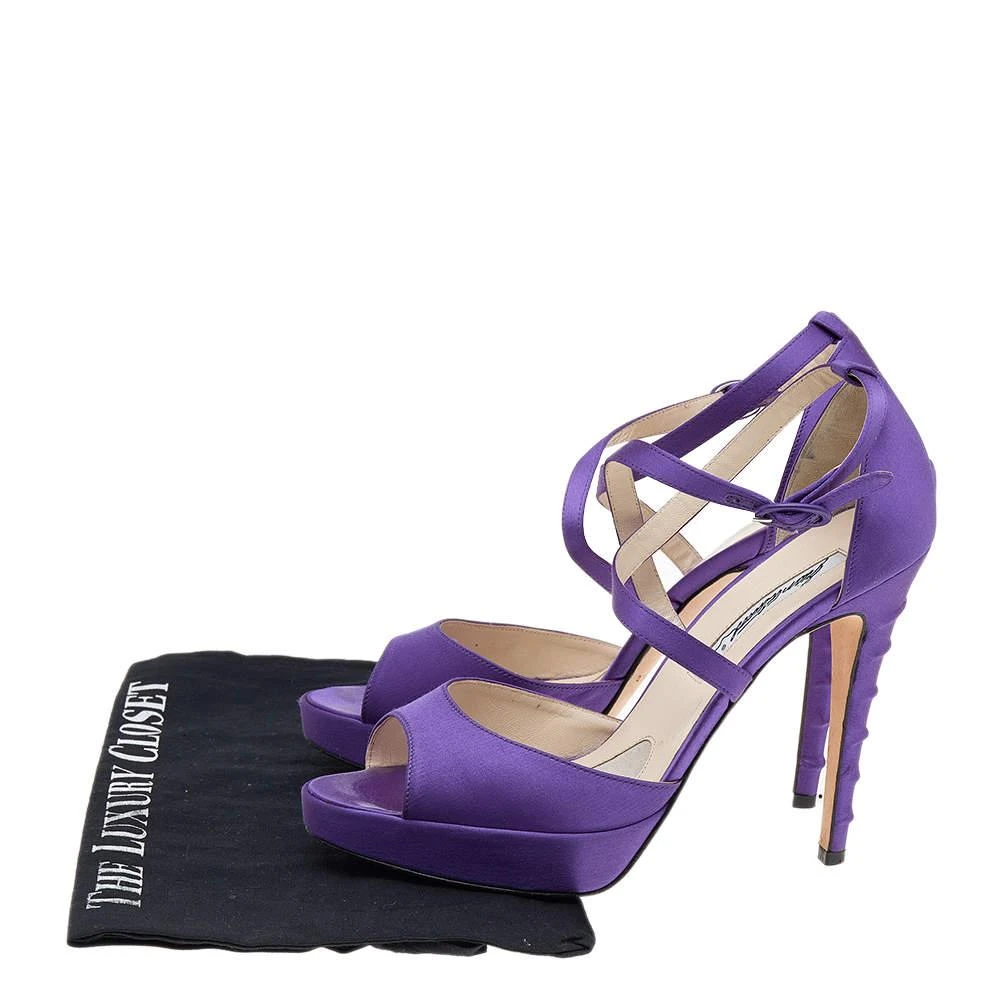 Brian Atwood Brian Atwood Purple Satin Platform Ankle Strap Sandals Size 38.5 8