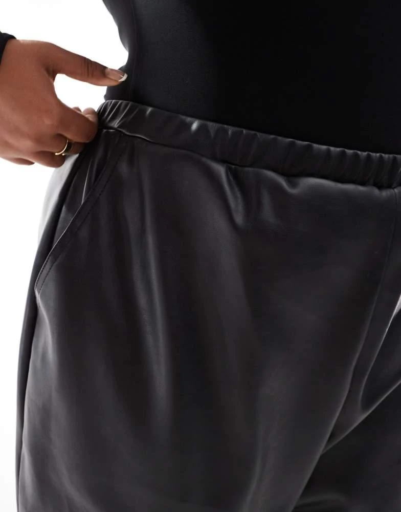 4th & Reckless Plus 4th & Reckless Plus leather look straight leg pull on trousers in black 3