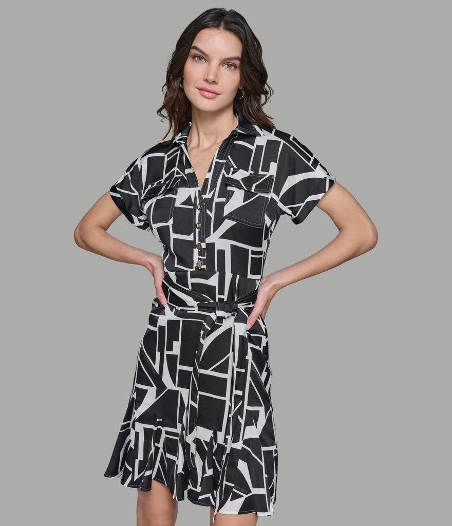 Karl Lagerfeld Paris SHORT SLEEVE FIT AND FLARE SHIRT DRESS 1