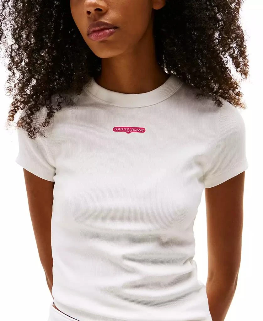 Tommy Jeans Women's Slim-Fit Ribbed Script-Label T-Shirt 3