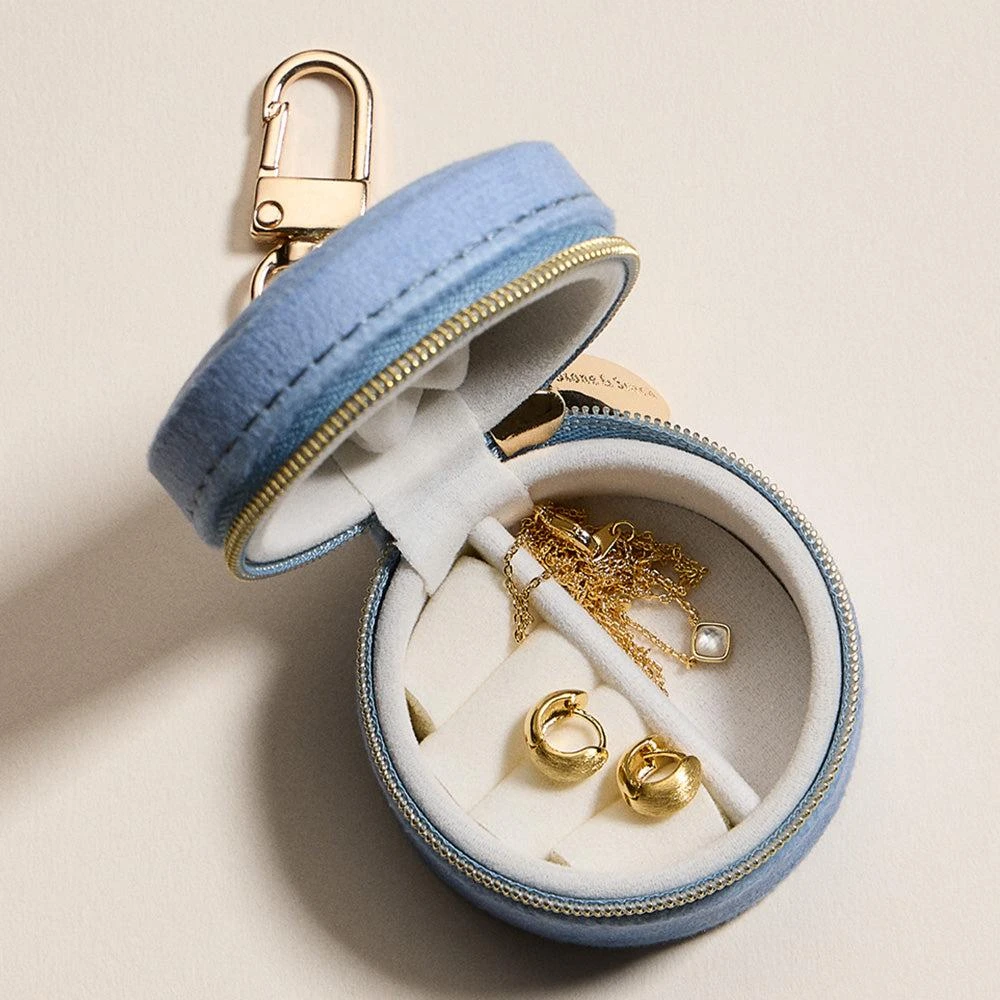 FASHNZFAB LUCKY Embroidered Round Shaped Travel Jewelry Case Keychain Bag Charm 3