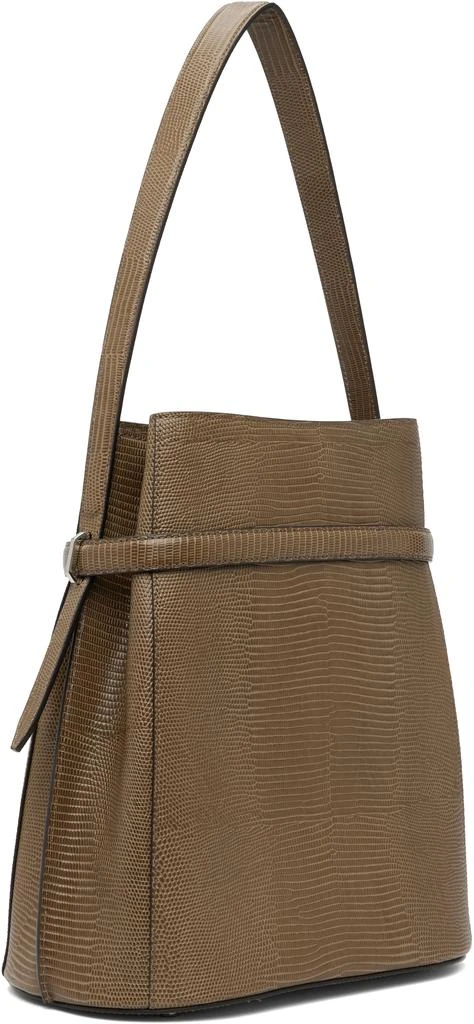 Shop Khaki Belted Lizard-Embossed Bucket Bag on Sale at