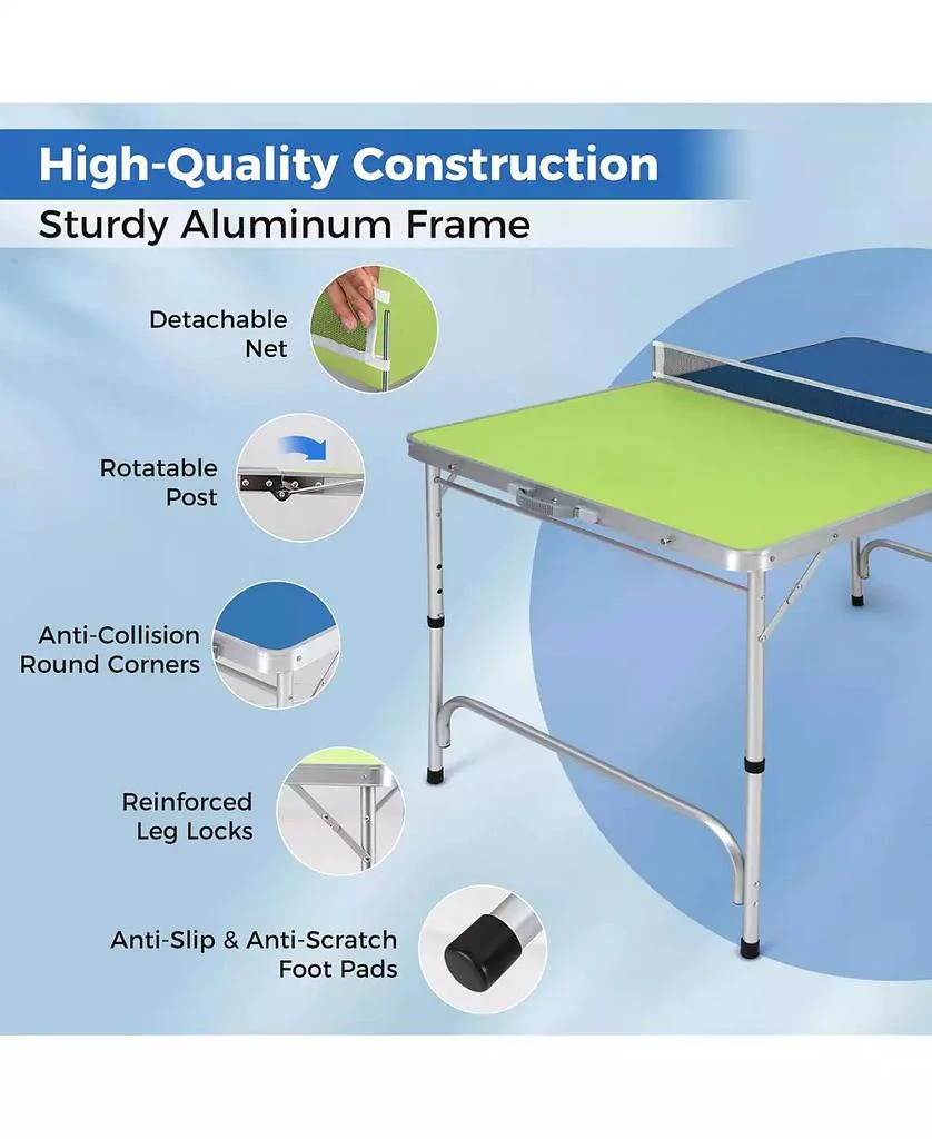 KUYOTQ Foldable Ping Pong Table Game Set Mini Table Tennis Table with Adjustable Height 7
