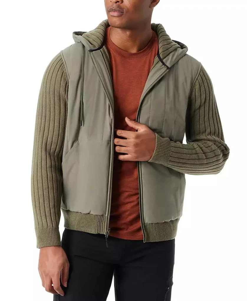 BASS OUTDOOR Men's Mixed Media Zip-Front Hooded Sweater Jacket 1