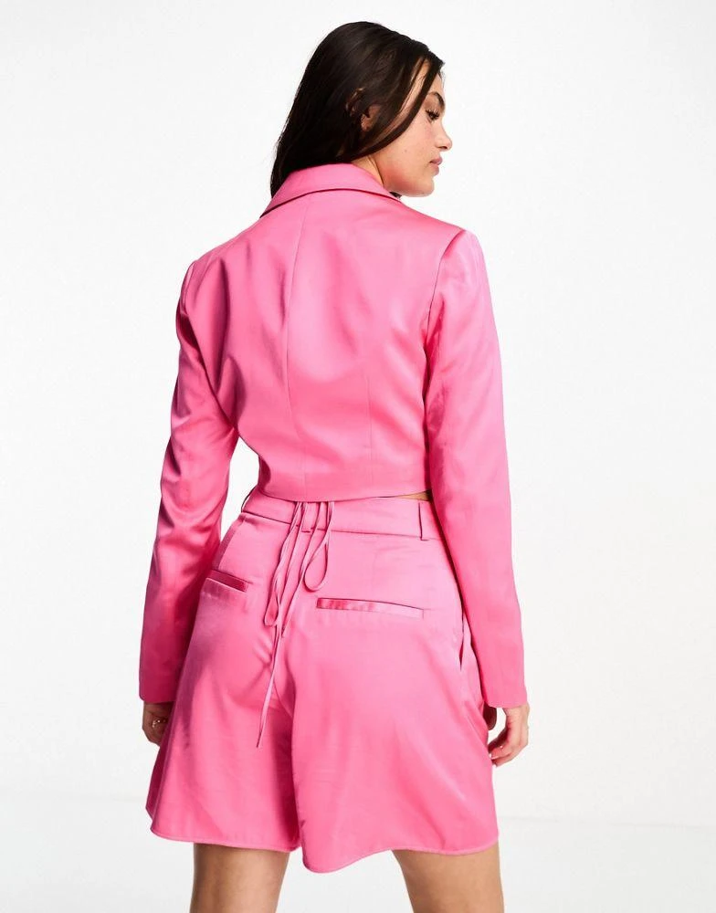 Stradivarius Stradivarius cropped satin co-ord blazer in pink 2