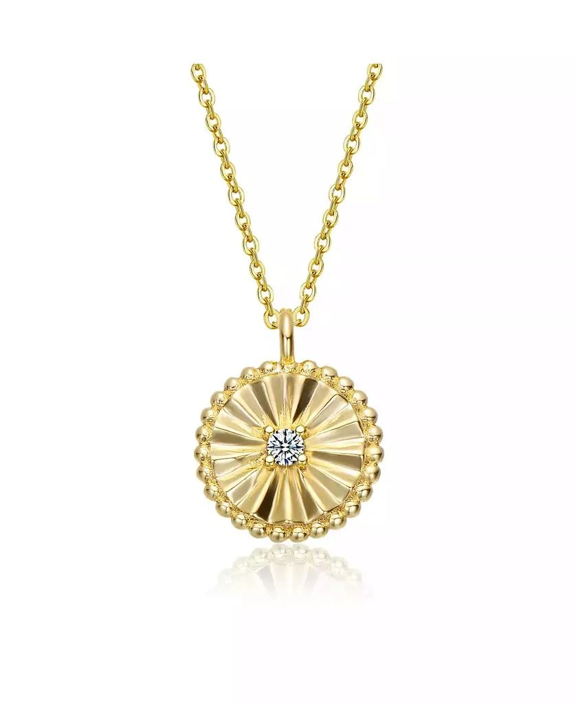 Genevive Sterling Silver 14k Gold Plated Cubic Zirconia Textured Circle Pendant Necklace