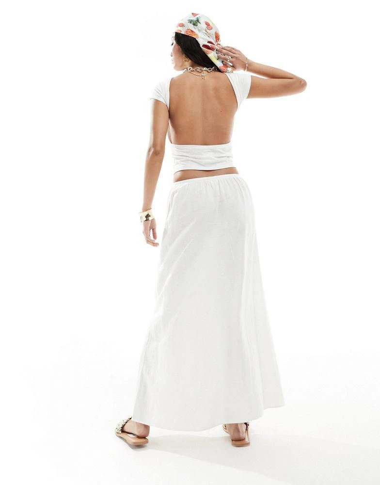 Cotton:On Cotton On maxi slip skirt in linen look white 3
