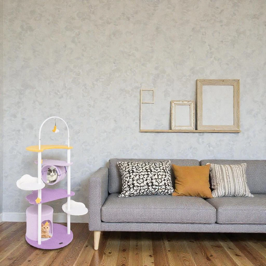 Hivvago Tall 62-Inch Feline Tower Featuring Metal Construction and Play Platforms