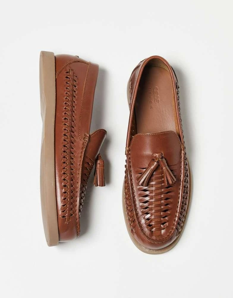 ASOS ASOS DESIGN loafers in tan leather with weave 2