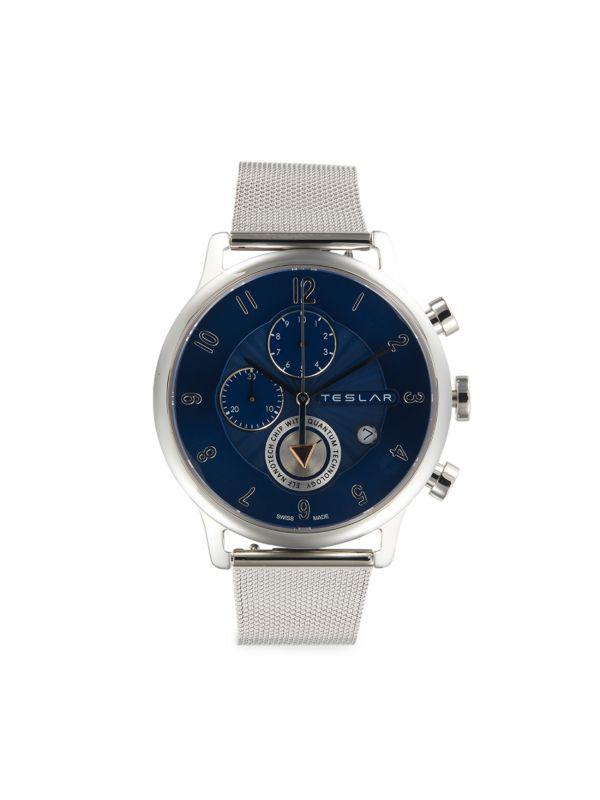 Teslar 42MM Stainless Steel Chronograph Mesh Bracelet Watch