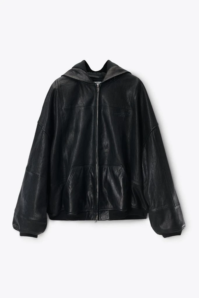 Alexander Wang Black Worn Moto Leather Hoodie Jacket 2