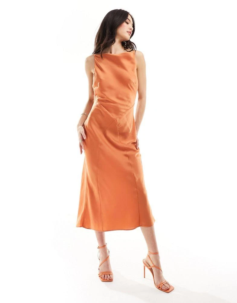 Asos Design Rust Satin Jumpsuit Shop ASOS DESIGN Satin Square Neck Midi  Dress With Cowl Back