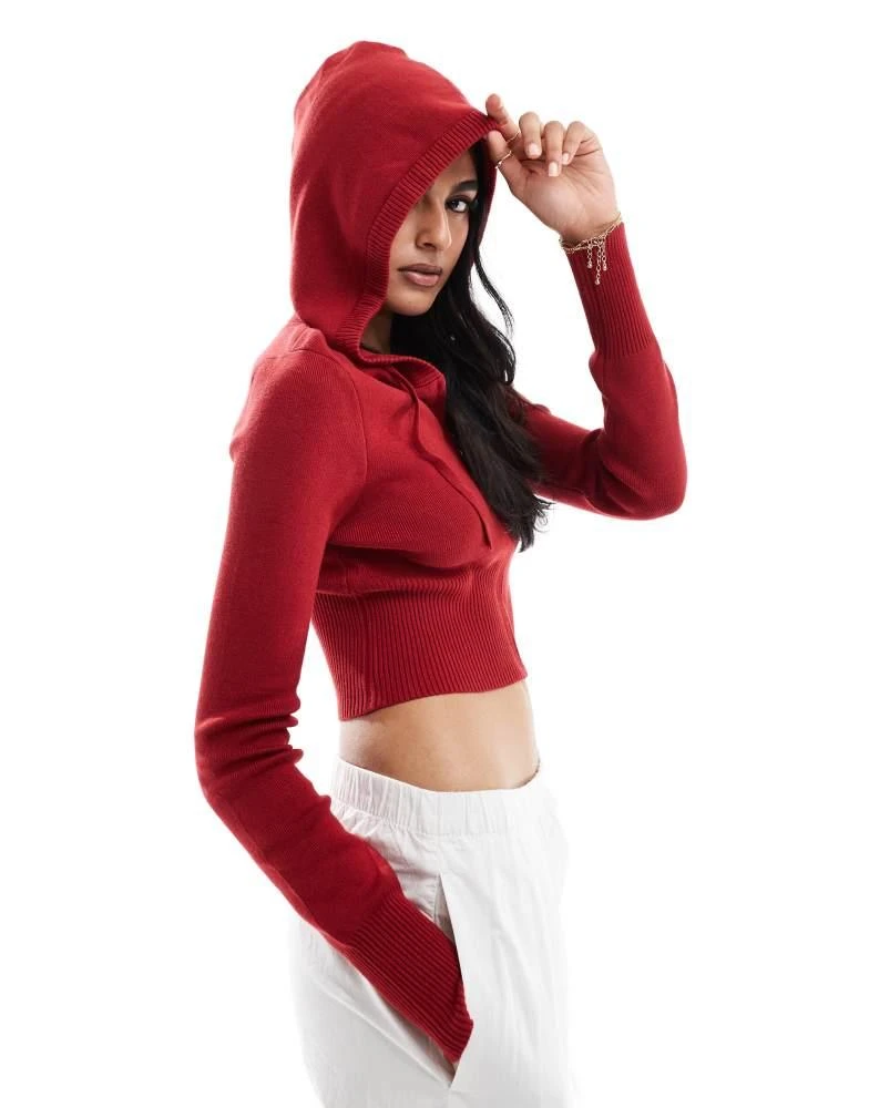 PacSun Pacsun sammi ribbed cropped hoodie in red 1