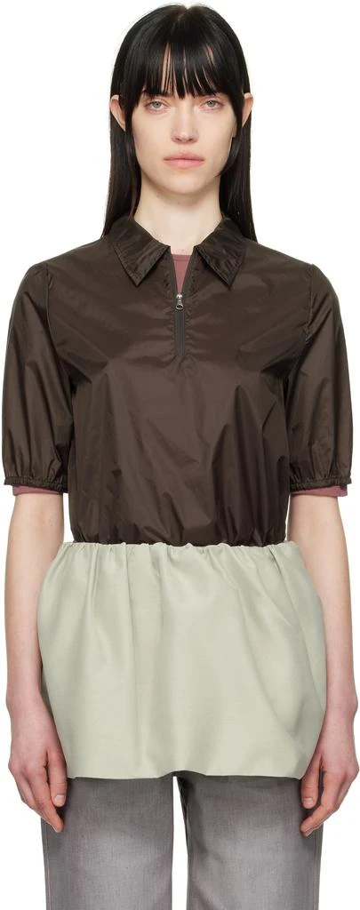 AMOMENTO Brown Sheer Half Zip-Up Polo