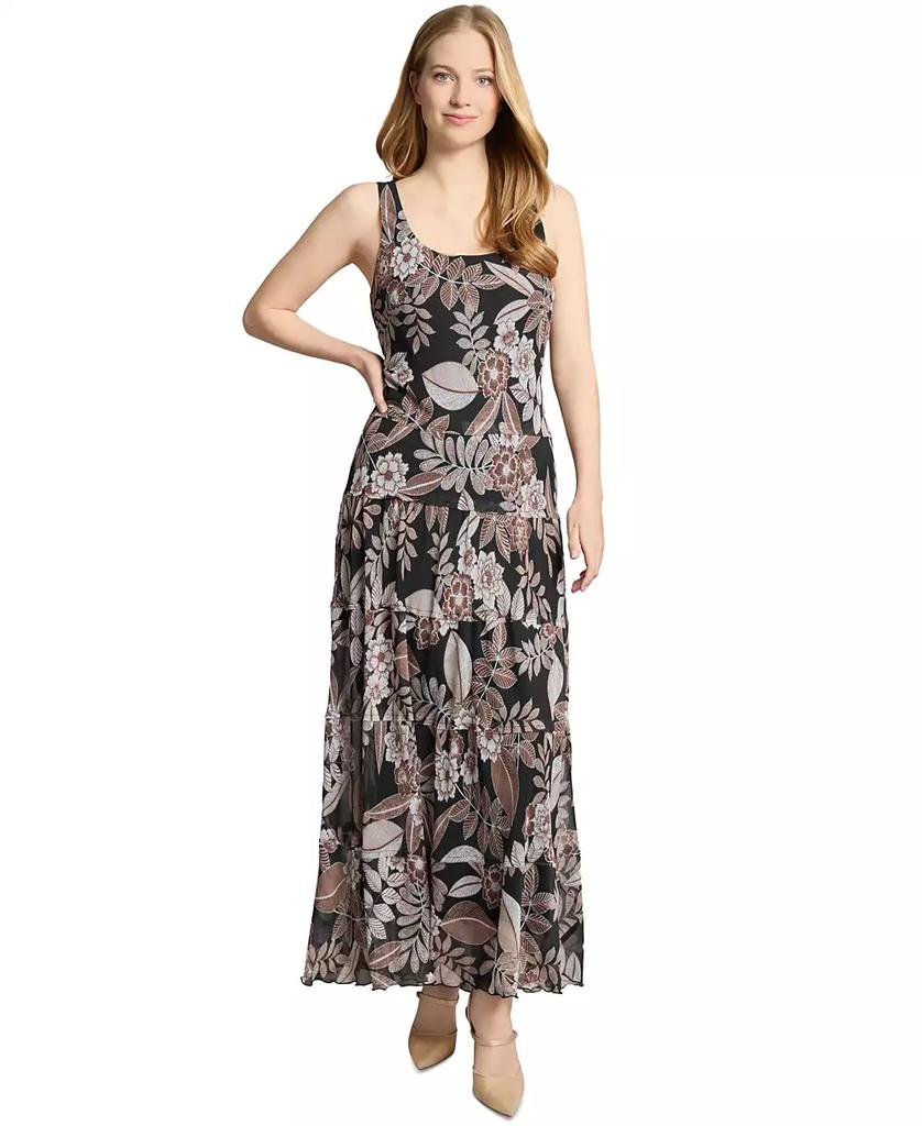 JONES NEW YORK Petite Printed Scoop-Neck Tiered Dress