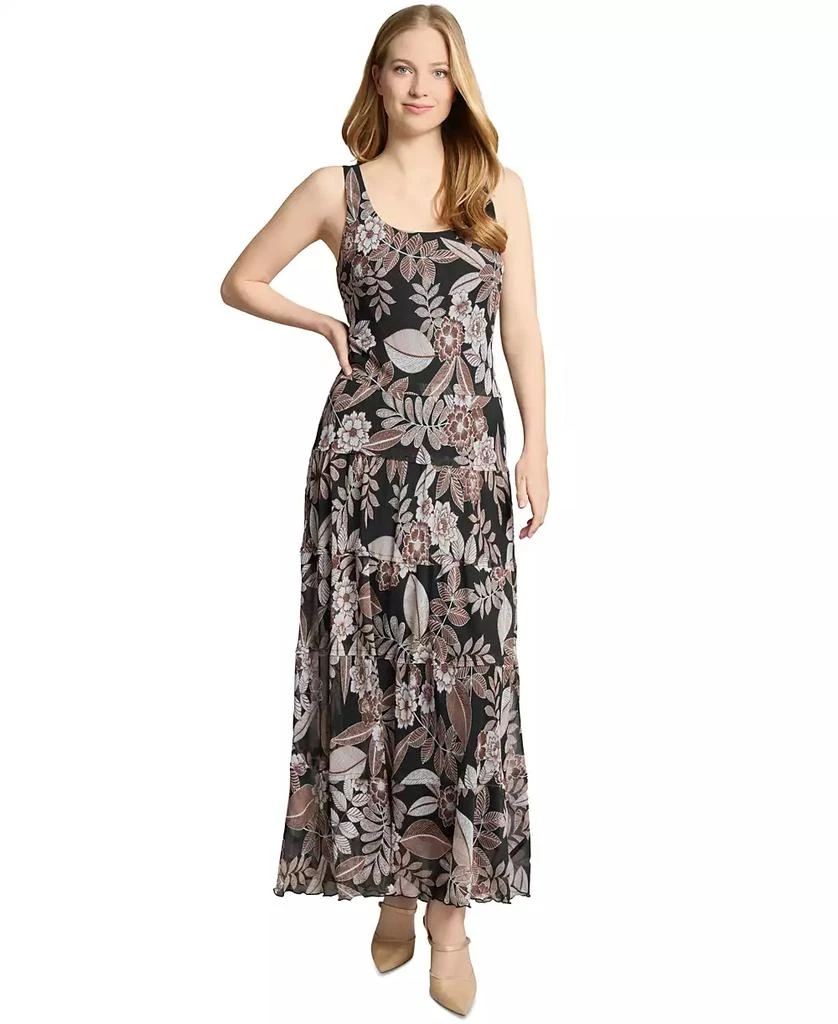 JONES NEW YORK Petite Printed Scoop-Neck Tiered Dress 1