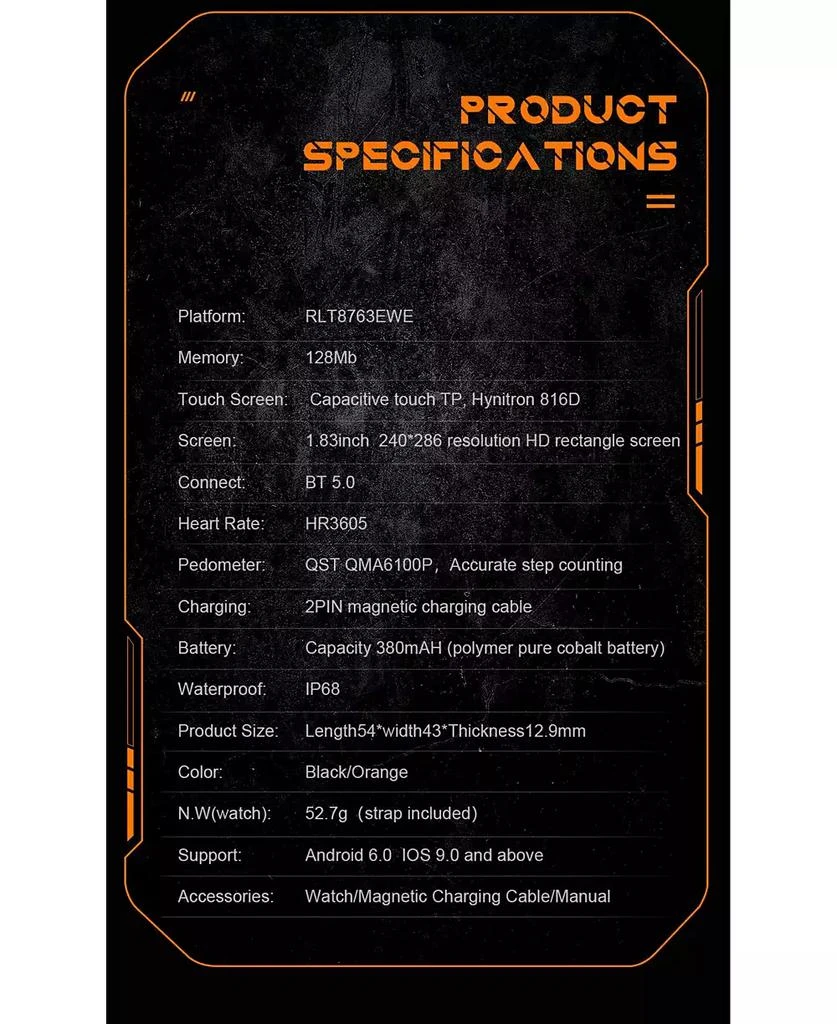 RUXING Smart 1.83'' Bluetooth Call Heart Rate Monitoring Information Push Smart Bracelet Outdoor Sports for Women Men -Orange 4