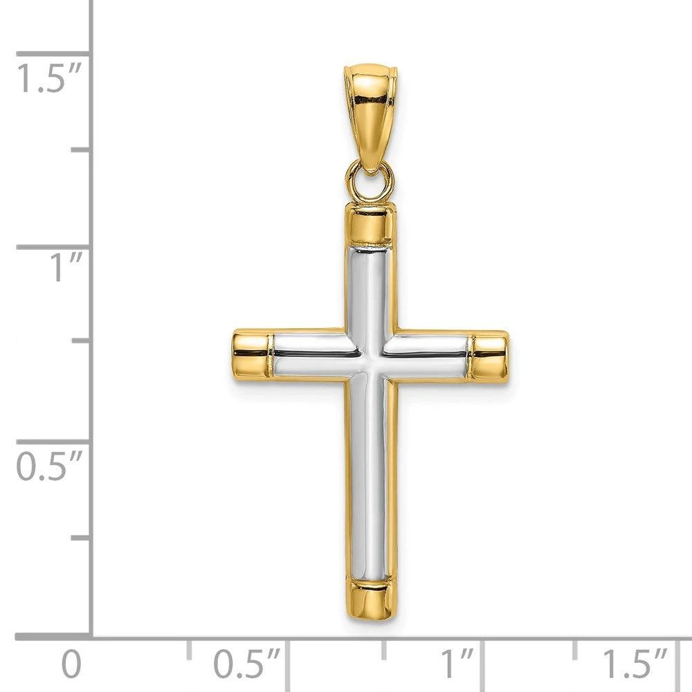 Diamond2Deal 14k Yellow Gold and White Rhodium Polished Tubular Cross Charm Pendant 3