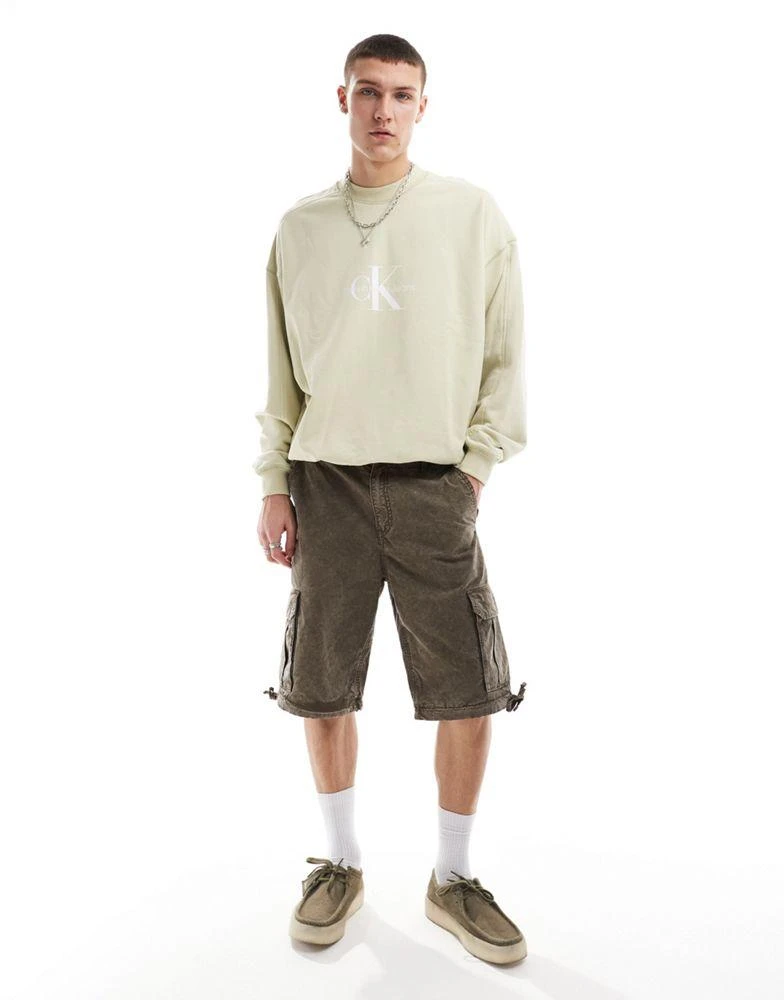 Calvin Klein Calvin Klein Jeans archival monologo crew neck sweatshirt in beige 3