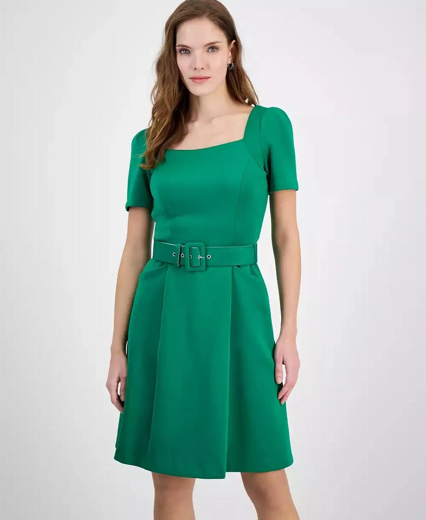 Donna Ricco Donna Rico Women's Square-Neck Belted Short-Sleeve Dress 1