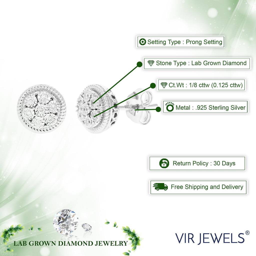 Vir Jewels 1/8 cttw Round Lab Grown Diamond Studs Earrings .925 Sterling Silver Prong Set 1/3 Inch
