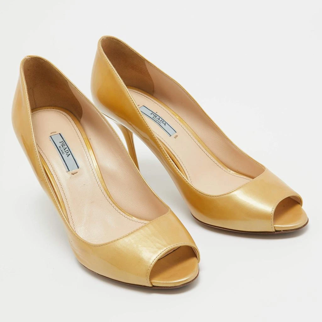 Prada Prada Gold Patent Leather Peep Toe Pumps Size 40.5 4