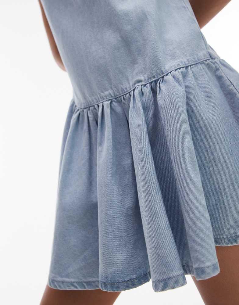 Topshop Topshop denim circle peplum mini dress in bleach