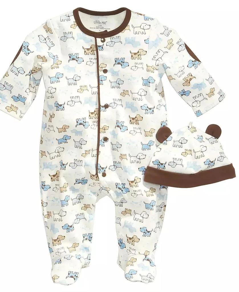 Little Me Baby Boys Cute Puppies Hat and Footed Coveralls Set 1