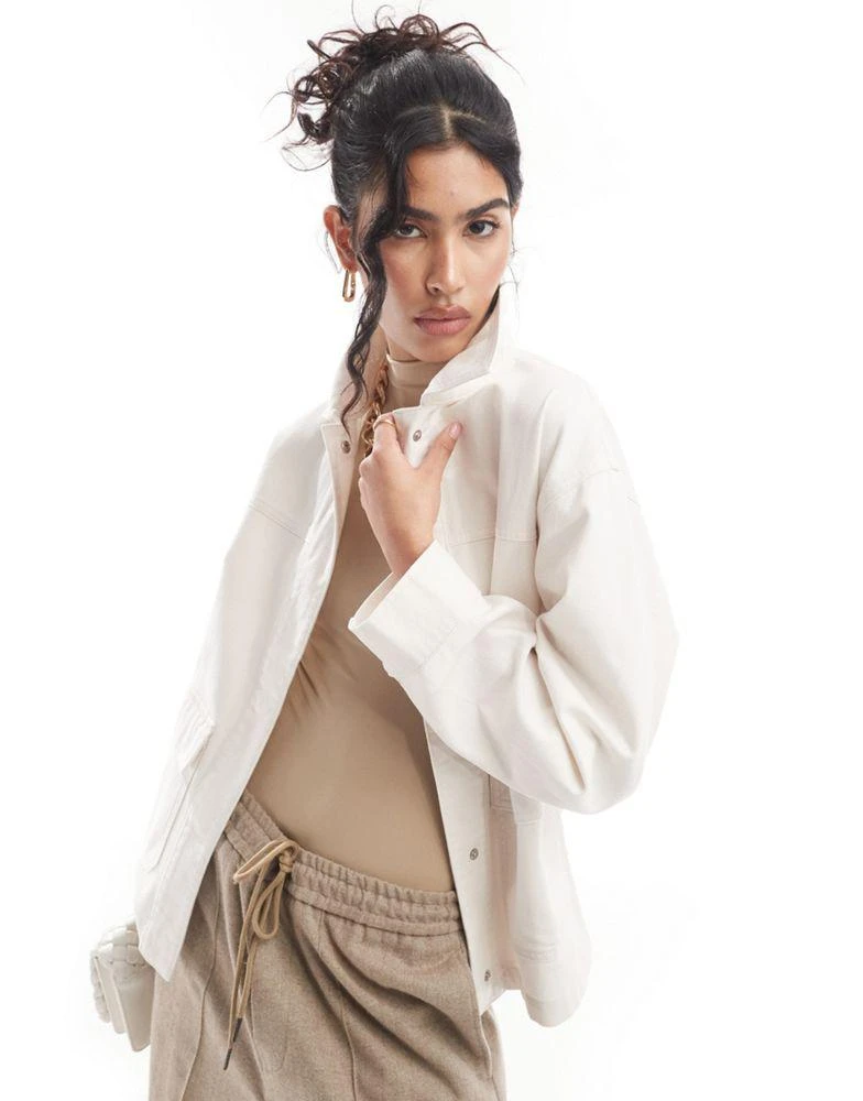 ASOS ASOS DESIGN cotton twill shacket with pocket in ecru 2