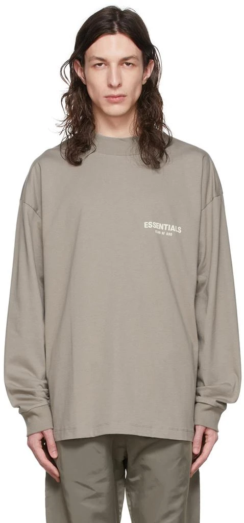 Essentials Taupe Cotton Long Sleeve T-Shirt 1