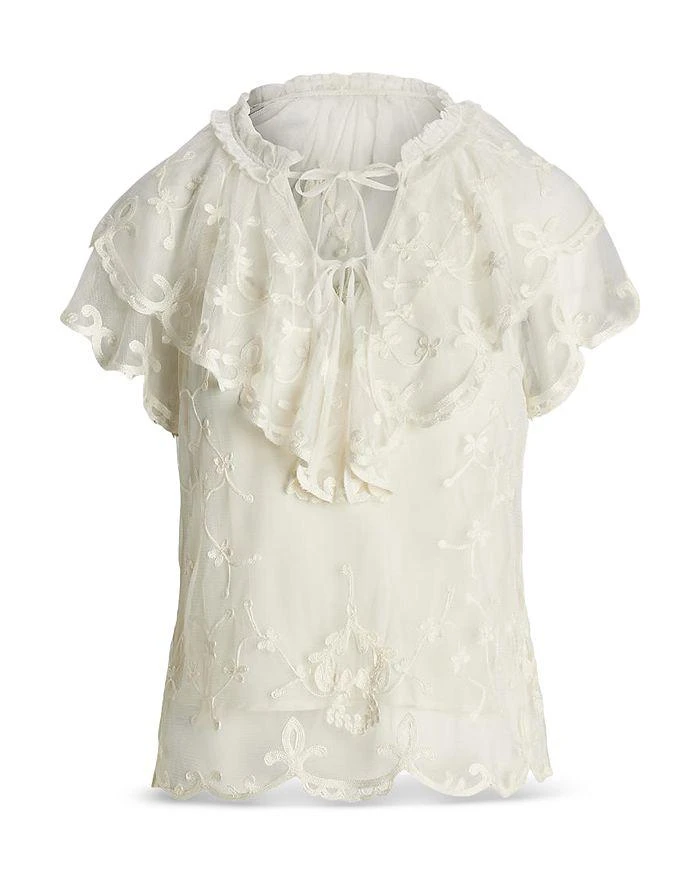 Ralph Lauren Ruffle Trim Embroidered Mesh Blouse 6