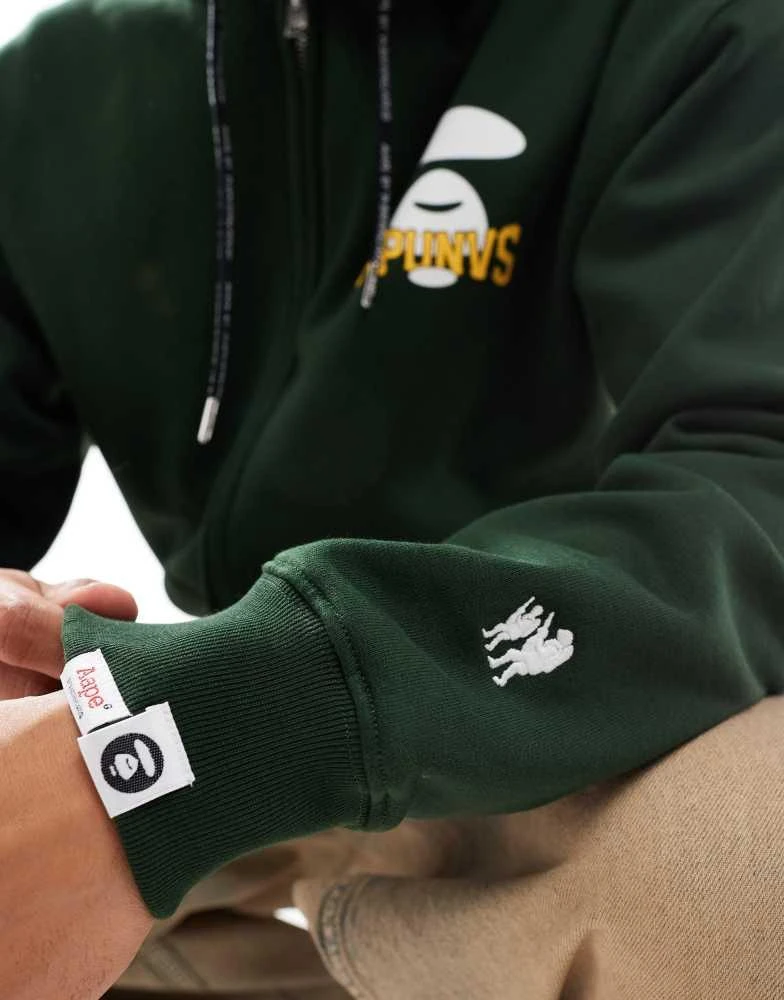 AAPE Aape by A Bathing Ape basic logo zip up hoodie in dark green 4